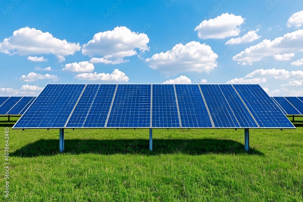 The solar panel farm stretches far into the horizon, producing clean renewable energy from the sun s rays for the community. The solar panel farm stretches far into the horizon, producing clean renewable energy from the sun s rays for the community.