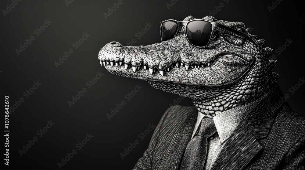 Obraz premium Sharp Looking Crocodile in Suit and Sunglasses