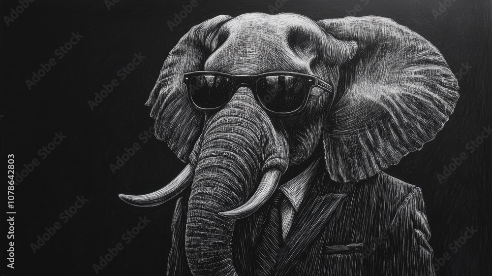 Stylish Elephant in Sunglasses and Suit Stylish Elephant in Sunglasses and Suit