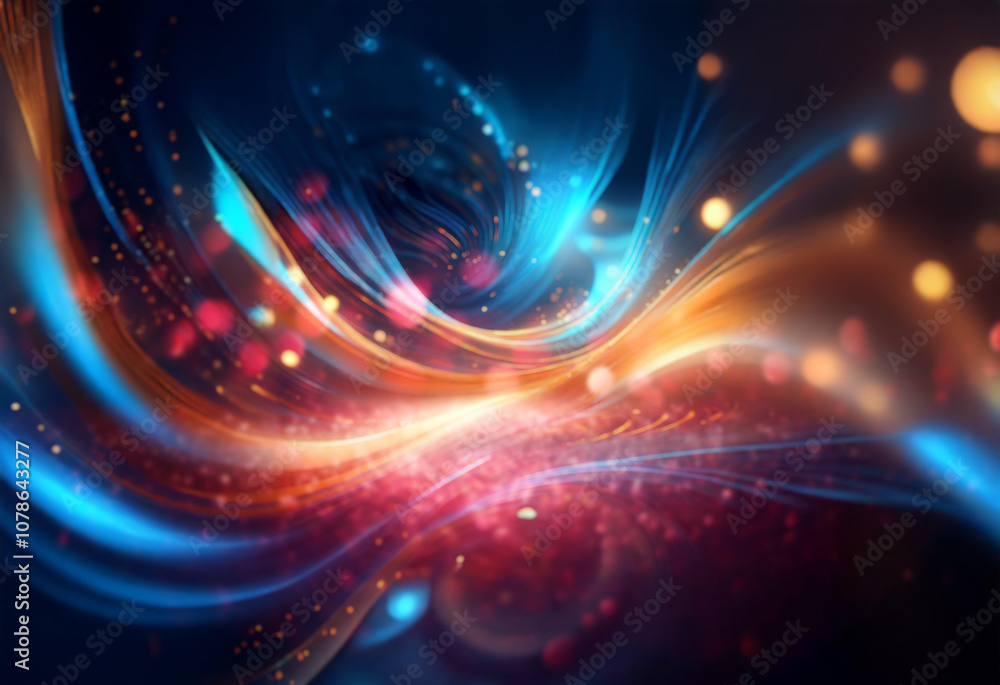 Abstract blue and orange glowing lines with a bokeh background. Abstract blue and orange glowing lines with a bokeh background.