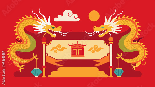  Chinese New Year, Golden Red Dragon and Snake Design for Chinese New Year Celebration