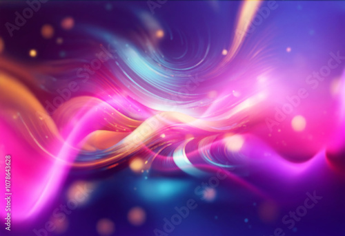 Glowing colorful lines with blue and orange light trail effects, abstract background.