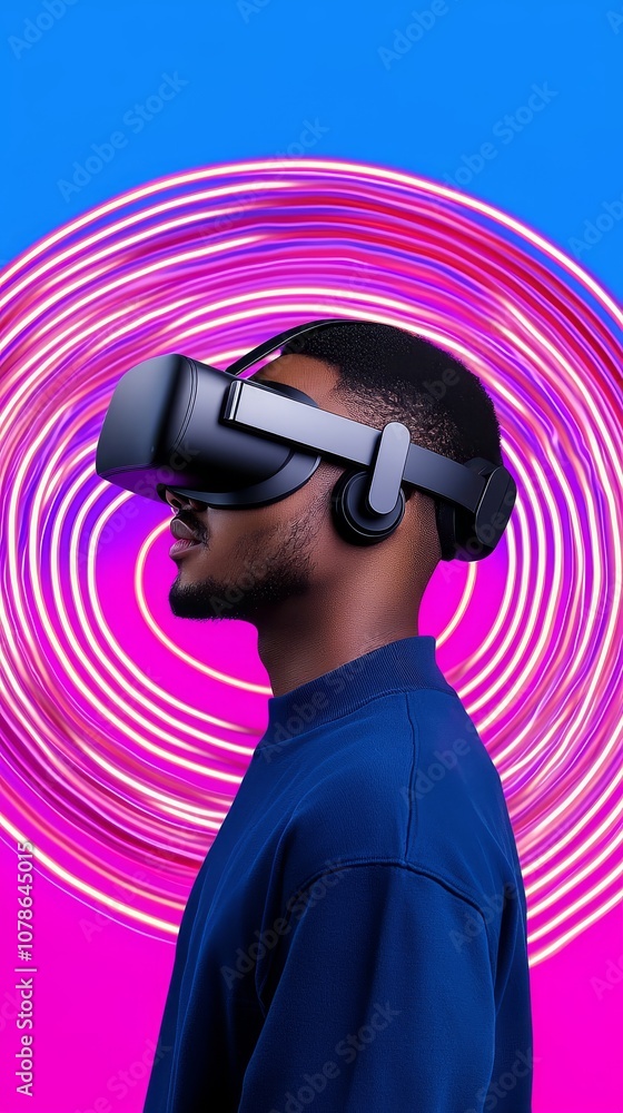 Embrace a captivating virtual reality experience with vivid neon colors and dynamic shapes. Showcase the future of technology with this immersive virtual reality experience Embrace a captivating virtual reality experience with vivid neon colors and dynamic shapes. Showcase the future of technology with this immersive virtual reality experience