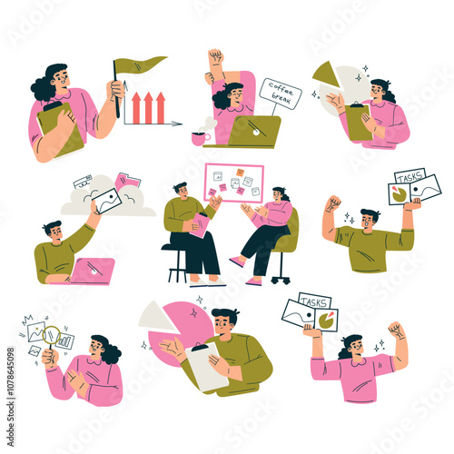 Productive Workflow with Man and Woman Managing Task Vector Set