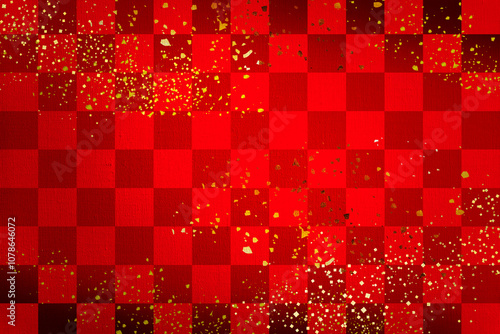 赤い市松模様_舞い散る金粉