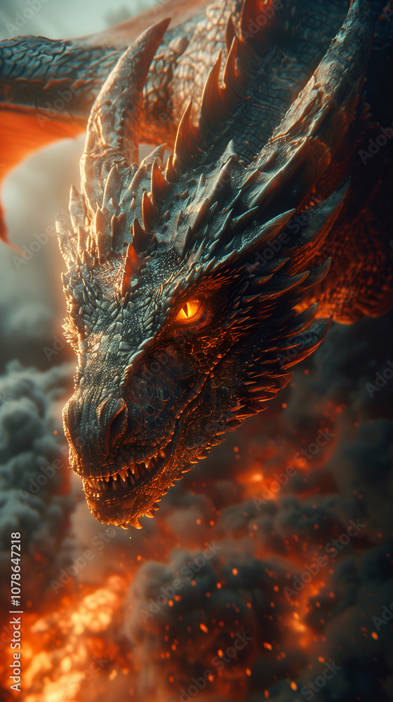 Fierce Dragon in Fiery Background Fierce Dragon in Fiery Background