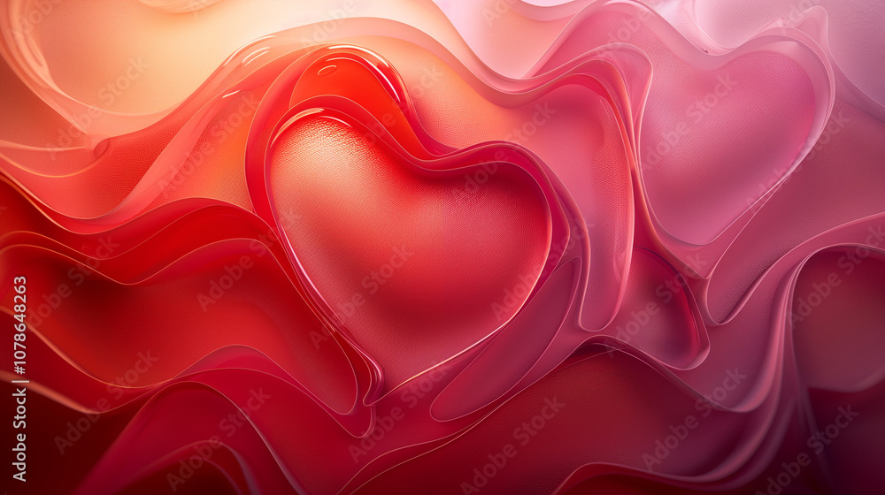 Abstract red heart with soft, swirling textures on a bright, modern background filled with light hues of pink. Abstract red heart with soft, swirling textures on a bright, modern background filled with light hues of pink.