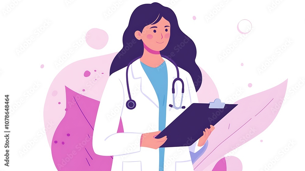 Smiling Female Doctor Holding a Clipboard with a Stethoscope Around Her Neck Smiling Female Doctor Holding a Clipboard with a Stethoscope Around Her Neck