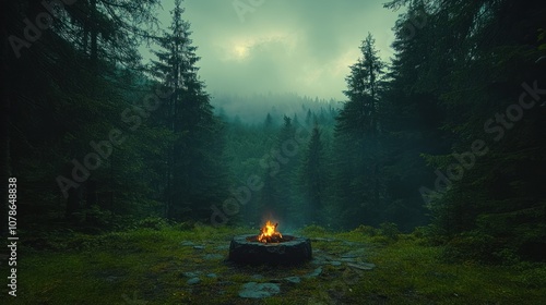 Campfire in the Misty Forest