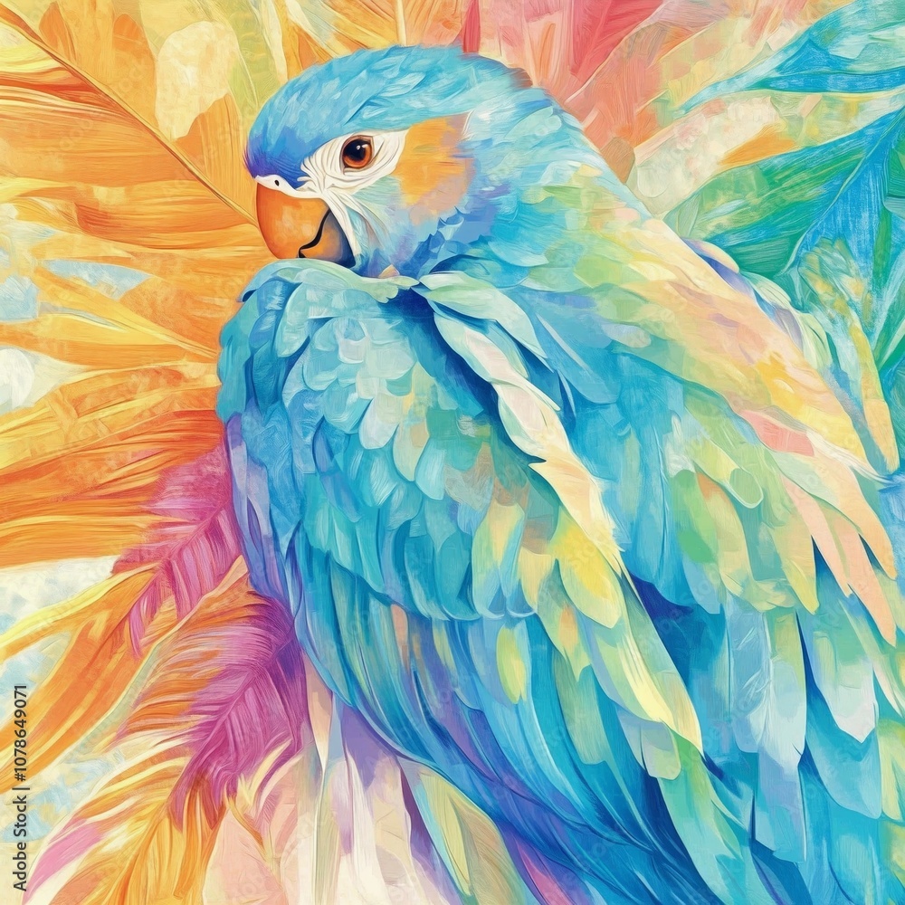 Fototapeta premium Vibrant Parrot in Watercolor Art – Exquisite Colorful Feather Design for Decor