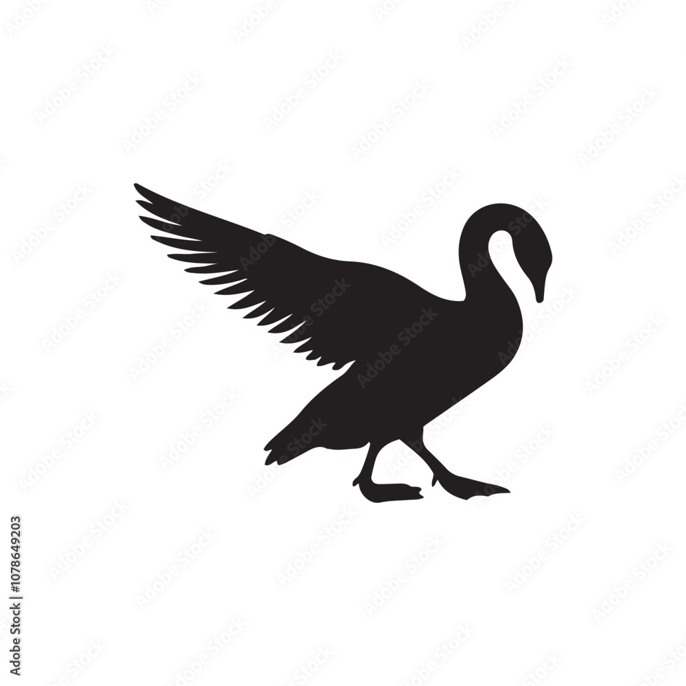 Obraz premium goose isolated on white, Black silhouette of goose. Isolated image of farm bird. Domestic amimal icon. Isolated image