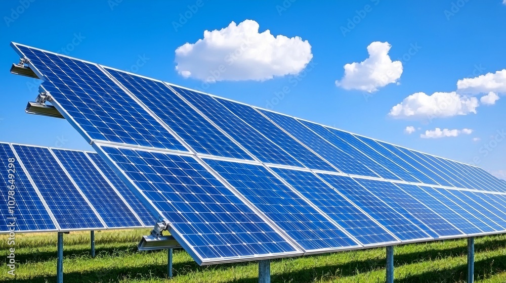 The image shows a closeup of solar panels reflecting sunlight, presenting renewable energy technology against a natural background. The image shows a closeup of solar panels reflecting sunlight, presenting renewable energy technology against a natural background.