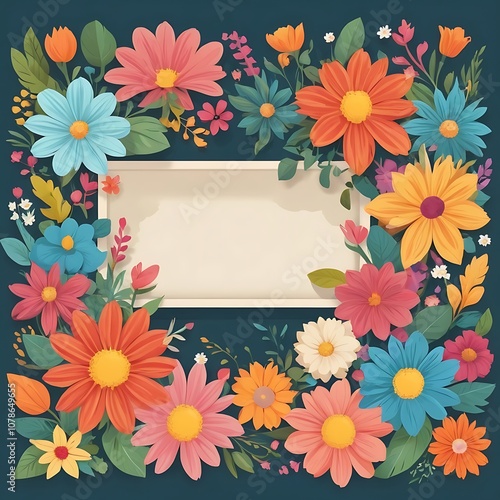 Colorful Floral Frame with a White Rectangle in the Center