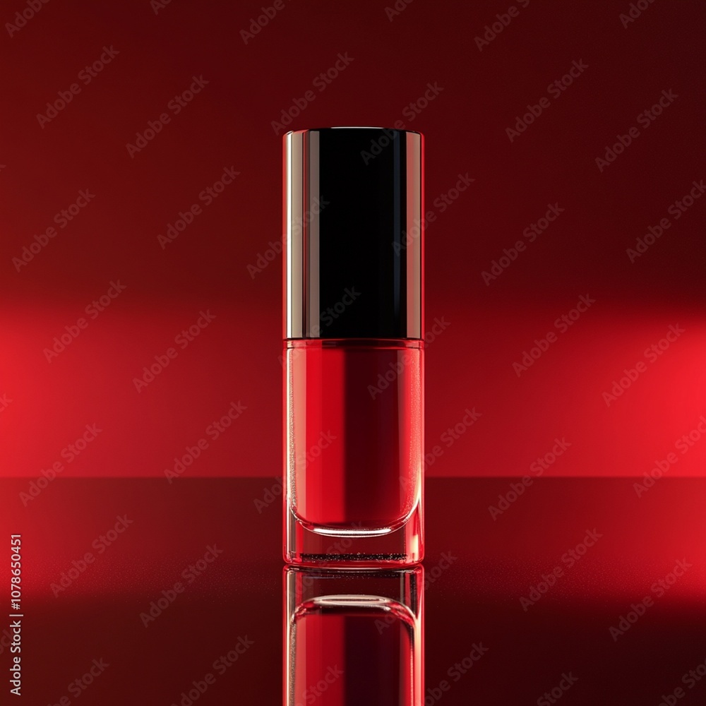 Red Nail Polish Bottle on Red Background Red Nail Polish Bottle on Red Background