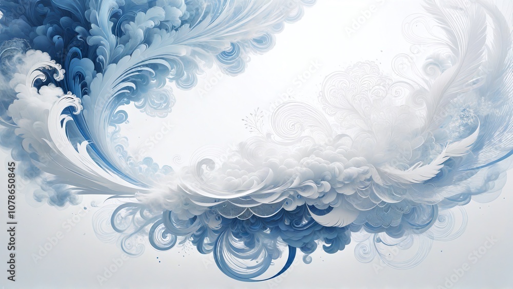 Abstract blue swirl pattern vector background with floral winter ornaments Abstract blue swirl pattern vector background with floral winter ornaments
