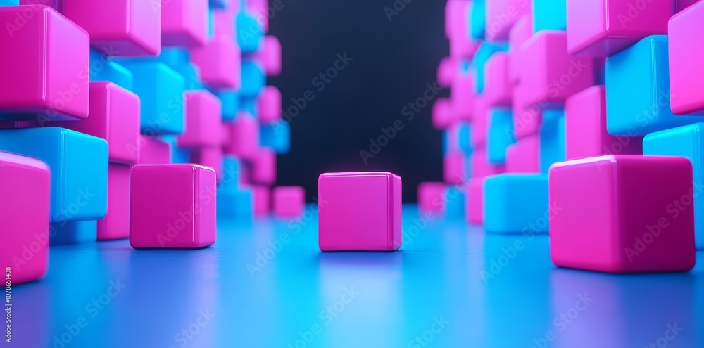 In a cyber-like corridor, bright neon lighting in purple and blue creates a cyber-effect In a cyber-like corridor, bright neon lighting in purple and blue creates a cyber-effect