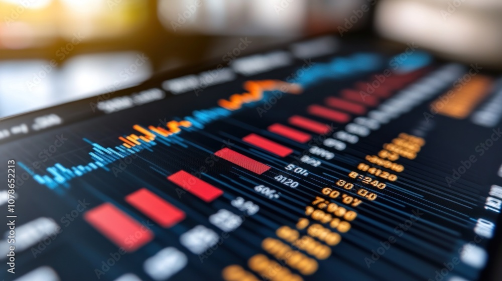 Close-up view of a stock market chart on a digital screen. Close-up view of a stock market chart on a digital screen.