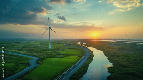 Wind Turbine at Sunset