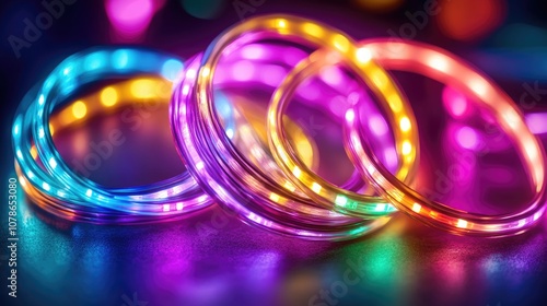 Wallpaper Mural Vibrant Neon Circles with Illuminated Glow Torontodigital.ca