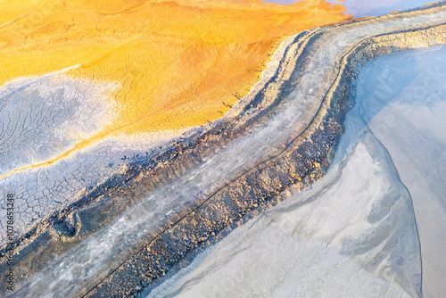 Aerial view of colorful mineral patterns at Riotinto Mines photo