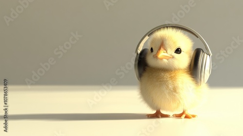 Cute Baby Chick with Headphones in High Resolution