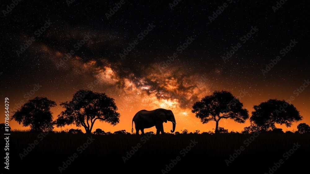 Obraz premium Elephant Silhouetted Against Milky Way