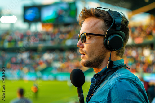 Generative AI Sports Journalist Reporting at Stadium Event Match game day photo