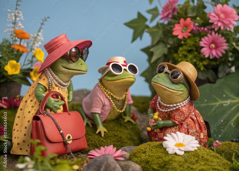 Whimsical Frog Fashion: A Playful Blend of Nature and Style Captured in an Enchanting Scene with Stylish Frogs Showcasing Trendy Outfits and Accessories Whimsical Frog Fashion: A Playful Blend of Nature and Style Captured in an Enchanting Scene with Stylish Frogs Showcasing Trendy Outfits and Accessories