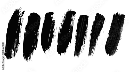 Strokes of black paint, brush, roller, spatula. Collection of brushes Smears of paint on a transparent png background for your design