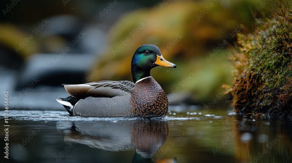 Obraz premium Mallard Duck Swimming in a Tranquil Stream