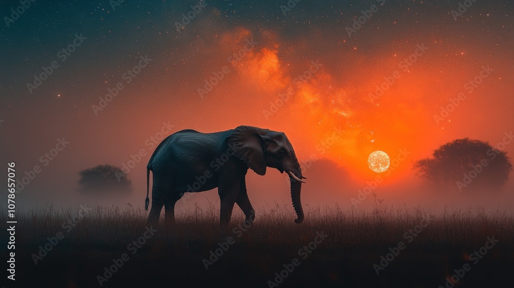 Fototapeta premium Elephant Silhouette at Sunset