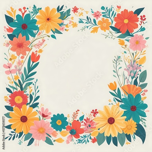 Colorful Floral Frame with White Background