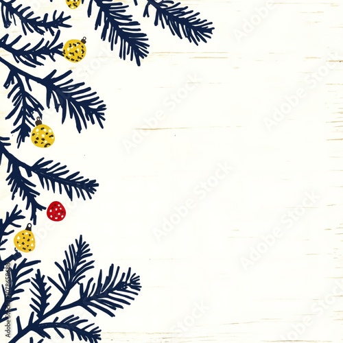 Wallpaper Mural Rustic Christmas Card Design with Festive Pine Branches and Berries Torontodigital.ca