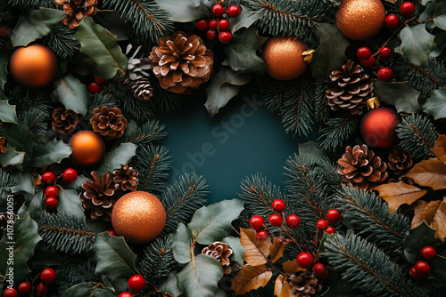 Generative AI picture with festive xmas decor and tree toys