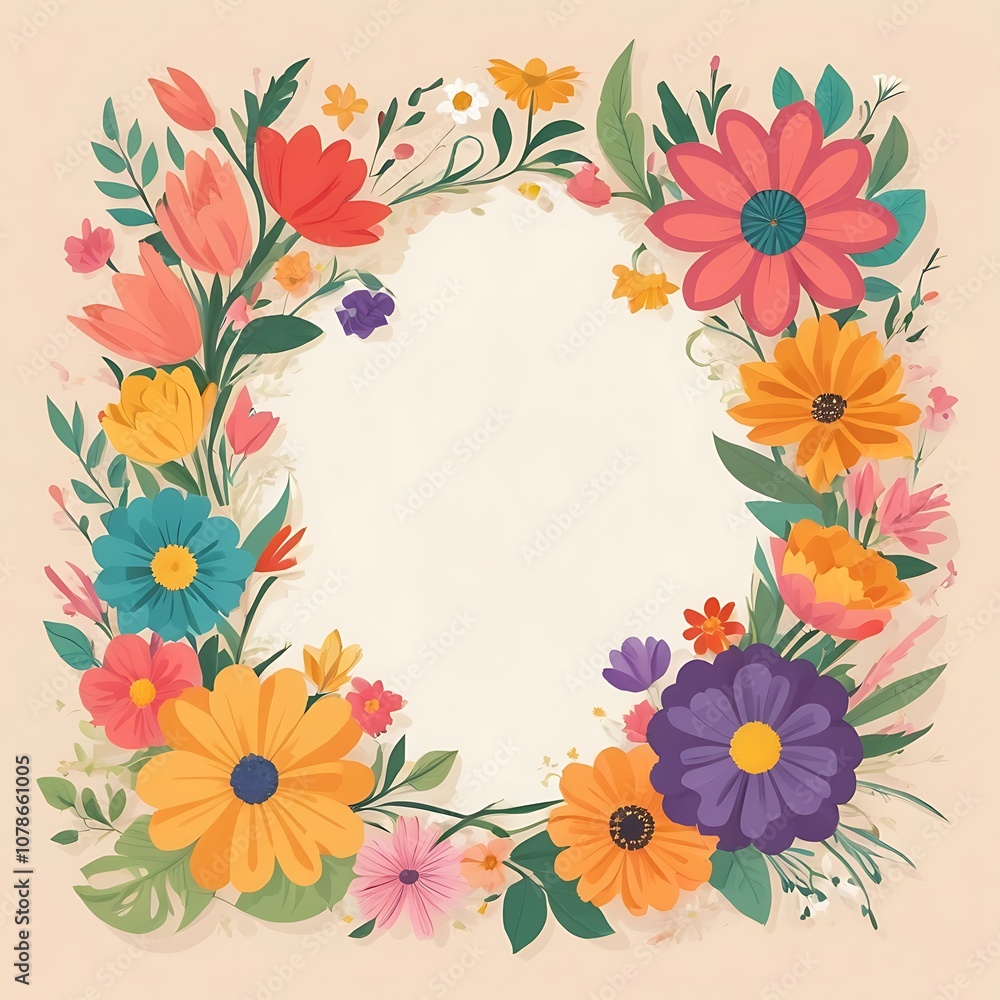 Colorful Flower Wreath with Empty Center Colorful Flower Wreath with Empty Center