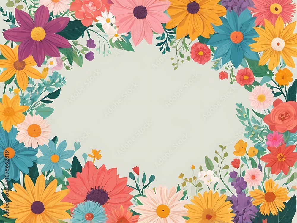 A Frame of Colorful Flowers with a White Background A Frame of Colorful Flowers with a White Background