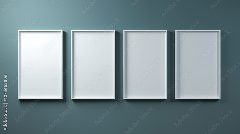 Sleek Teal Wall with Four Minimalist White Frames Sleek Teal Wall with Four Minimalist White Frames