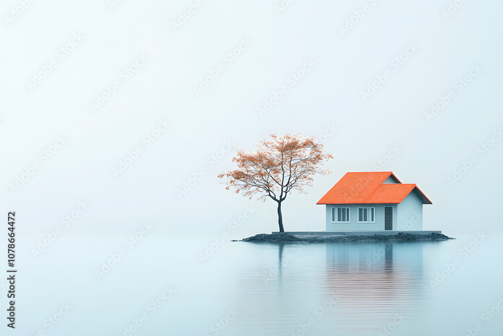 a floating house, Generative AI a floating house, Generative AI