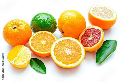 Citrus background. Oranges, lemons, grapefruit and limes isolated on white background