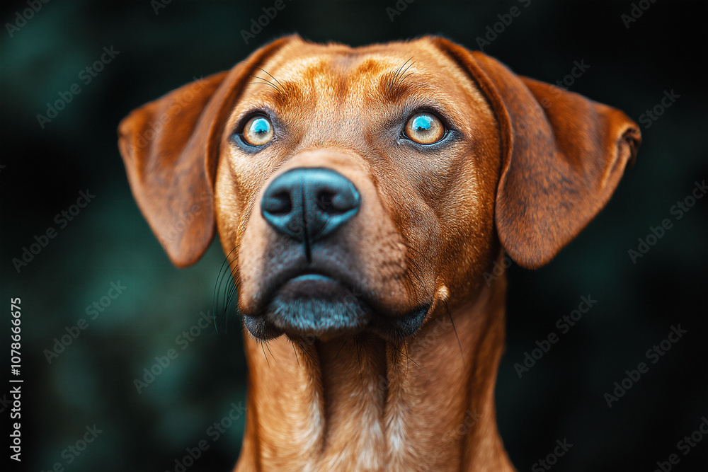 Close-up portrait of a large smooth-haired red dog with an attentive look Close-up portrait of a large smooth-haired red dog with an attentive look