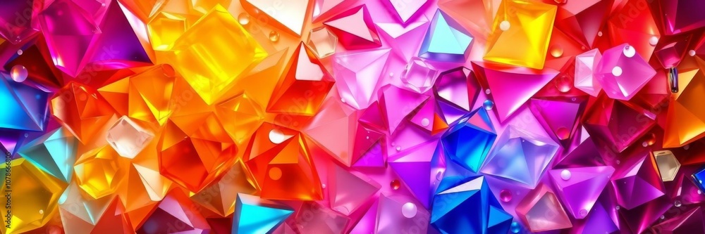 Obraz premium Contemporary luxury wallpaper featuring glossy crystal shapes in colorful multicolored 3d render, crystal, high-end