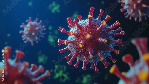 3D Rendered Coronavirus Closeup with Red & Yellow Accents