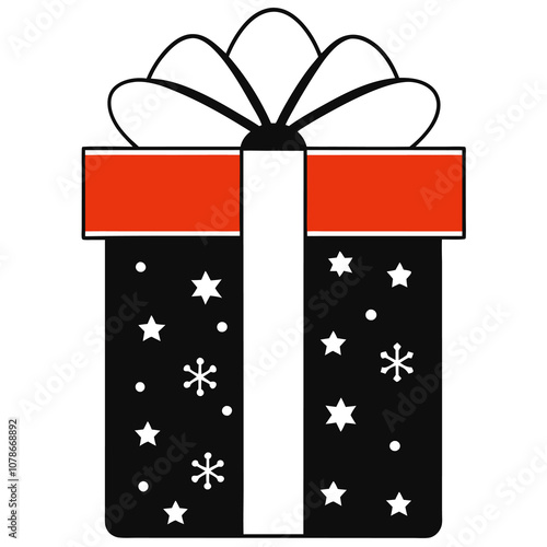 Black Christmas gift box icon on white background.