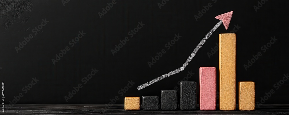 Casual sketch of a bar graph featuring an ascending arrow illustrating growth trends Casual sketch of a bar graph featuring an ascending arrow illustrating growth trends