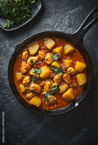 Chicken Batata Harira Indian Curry in Cast Iron Pan