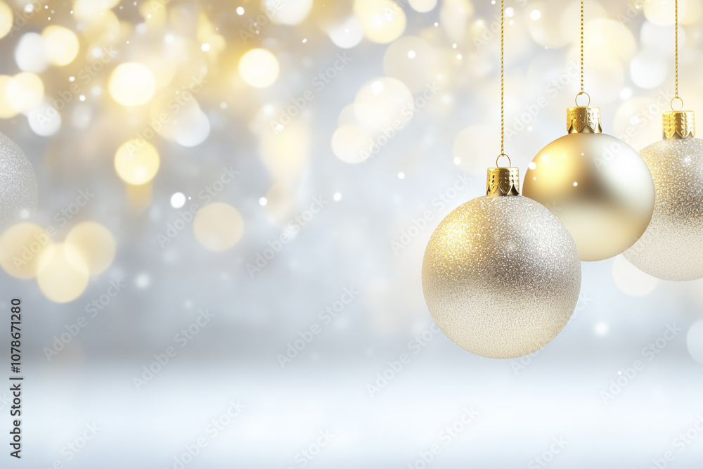 A festive display of shimmering Christmas ornaments hanging from a pine branch, set against a backdrop of sparkling lights. A festive display of shimmering Christmas ornaments hanging from a pine branch, set against a backdrop of sparkling lights.