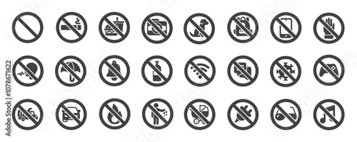Prohibition signs solid icons collection. Containing public sign, caution, warning, information etc icons. For website marketing design, logo, app, template, ui, etc. Vector illustration.