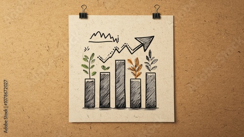 The growth potential inkdrawn bar graph with upward arrow illustrating progress photo