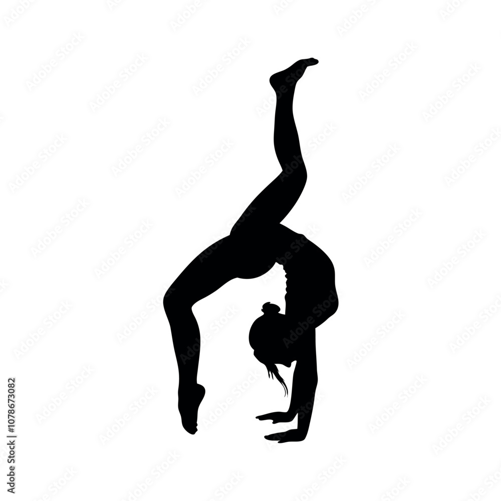 A woman doing a handstand. She is wearing a black outfit. The image is black and white A woman doing a handstand. She is wearing a black outfit. The image is black and white