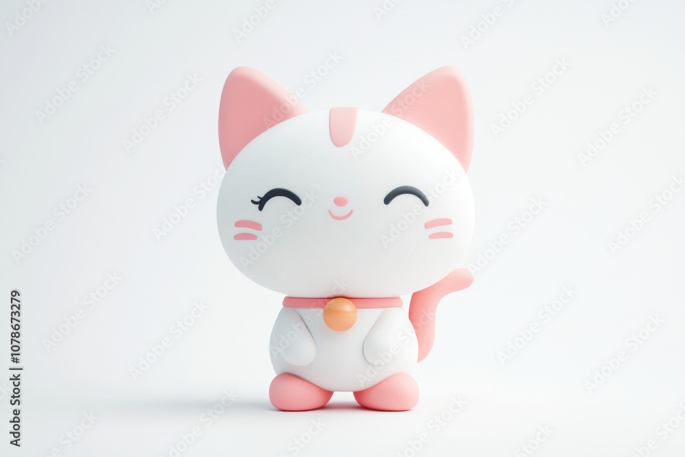 Cute cartoon cat figurine, smiling, white isolated background. Cute cartoon cat figurine, smiling, white isolated background.